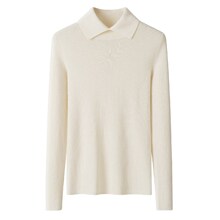 新款18针精纺抽条修身POLO领女式羊绒衫时尚内搭翻领打底保暖毛衣