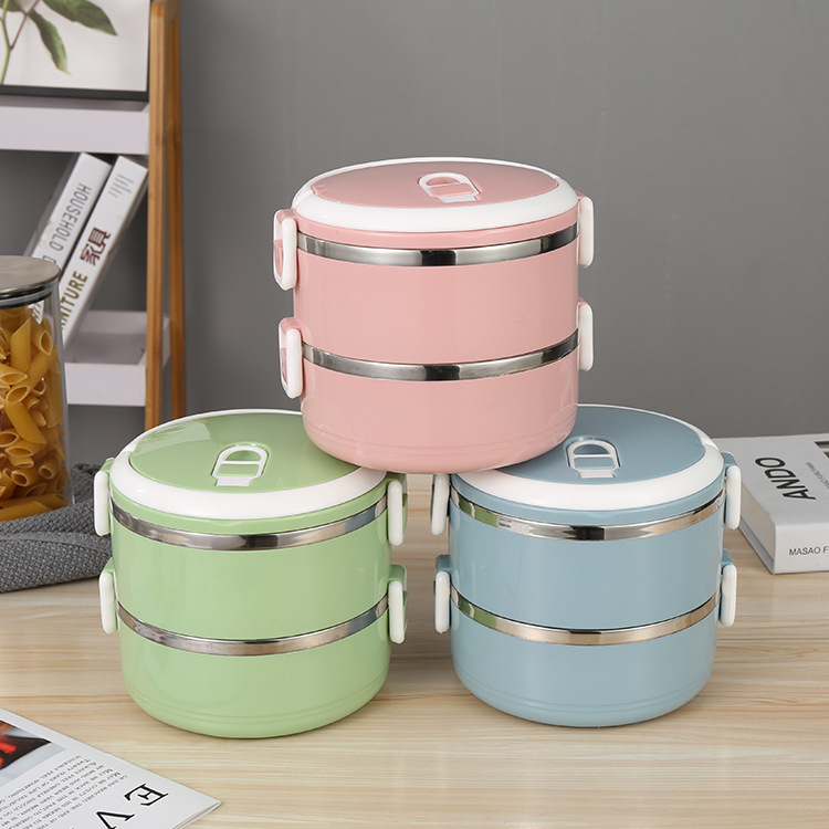 Acero inoxidable aislamiento de calor caja de almuerzo redonda doble capa de estudiantes caja de almuerzo 304 sellado caja de almuerzo regalo joyería