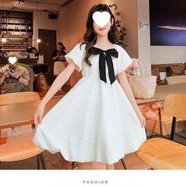 女童洋气泡泡袖连衣裙夏装2026新款韩版儿童蝴蝶结公主夏季裙子潮