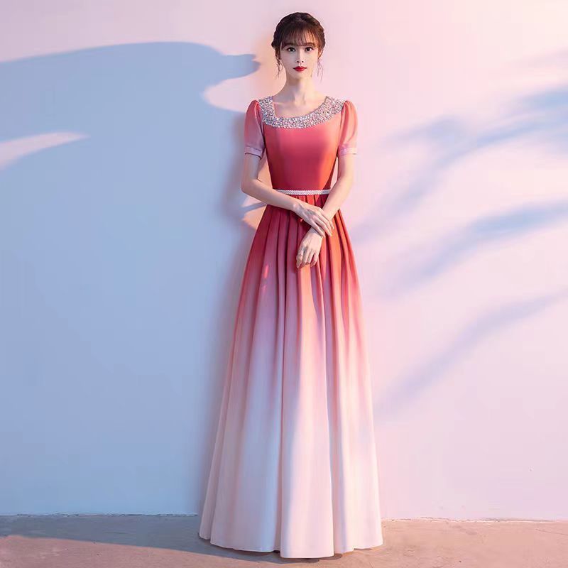 大合唱団パフォーマンス服女性のロングスカート学生赤い歌朗読服ホスト宴会気質スリムイブニングドレス女性|undefined