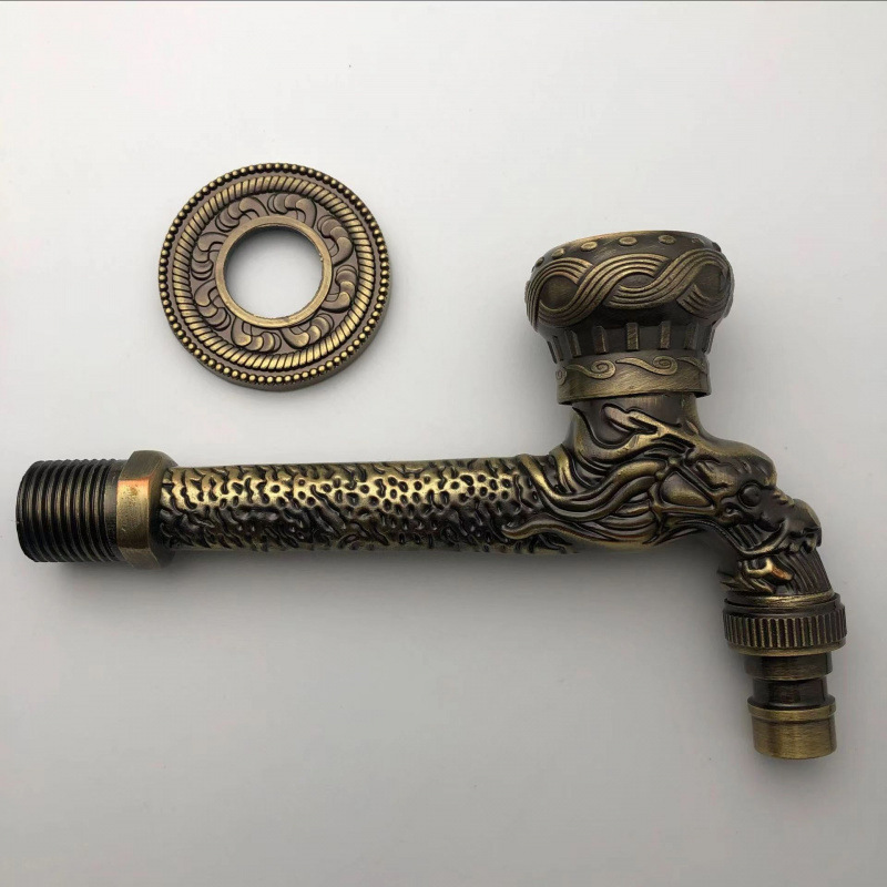 跨境复古入墙式龙型龙头洗衣机拖把池快开龙头复古仿古雕花4分水.|undefined