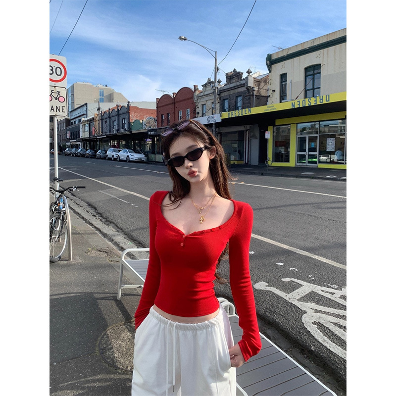 JMSHOP 嫩妹天菜2.0 高囤！ 桃心领修身t恤女秋冬磨毛长袖上衣|undefined