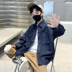 Fall and Spring Boys' Denim Shirt Children's Clothing Kids' Long-Sleeve Shirt Boys' Thin Denim Jacket Trendy