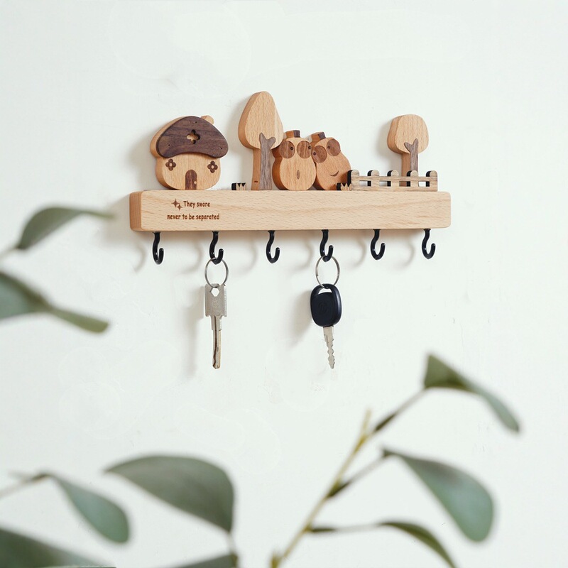 Hallway Key Hook Ins Wind Door Wall-mounted Key Storage Rack Solid Wood Cute Hook Decoration Hallway Key Hook Ins Wind Door Wall-mounted Key Storage Rack Solid Wood Cute Hook Decoration