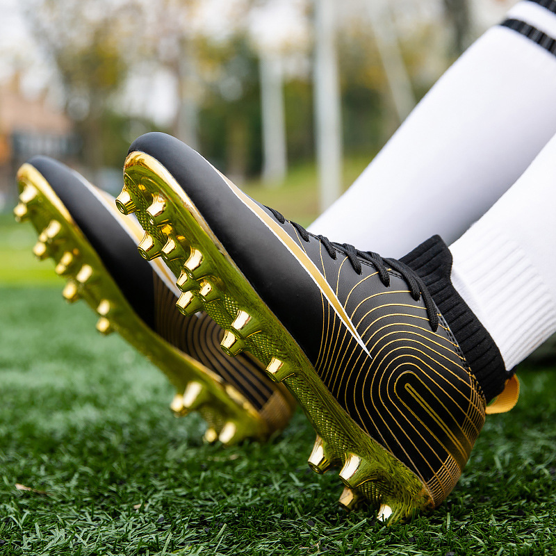 Local tyrant gold ag spike tf football shoes men's new high-top leather foot sports training shoes youth game football_voghion.com