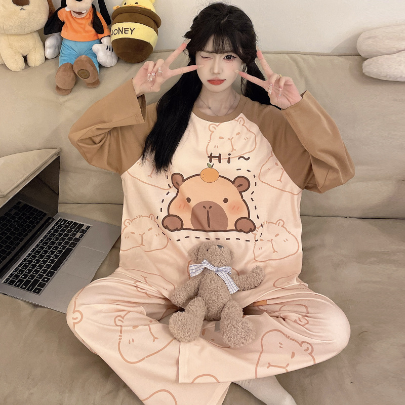 Pajama Set 2025 New Cute and Energetic Female Spring and Autum Student Large Size Pregnant Women Fat mm Two-Piece Set Can Be Worn Outside