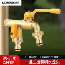 跨境专供户外水龙头黄铜批发花园阳台拖把池一进二出家用双孔水嘴