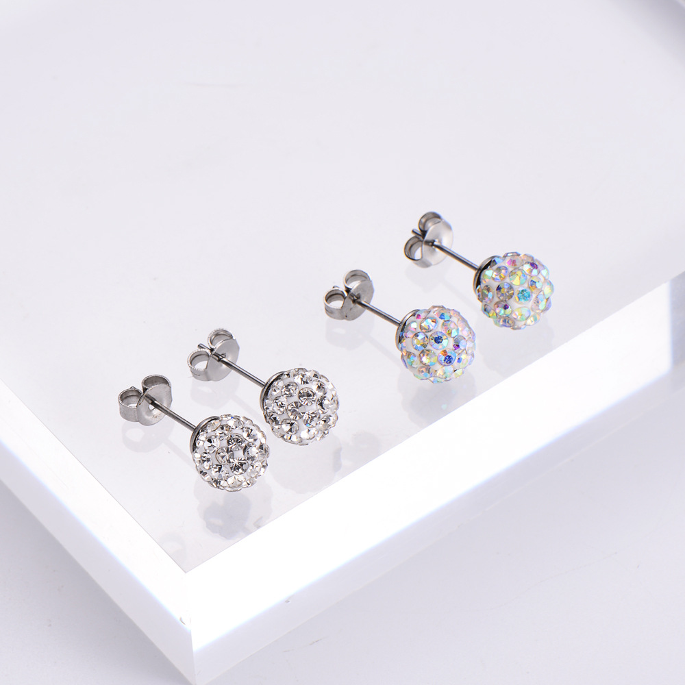 Einfache Volle Diamantkugel Anhänger Halskette Mode Halskette Ohrringe Set display picture 4