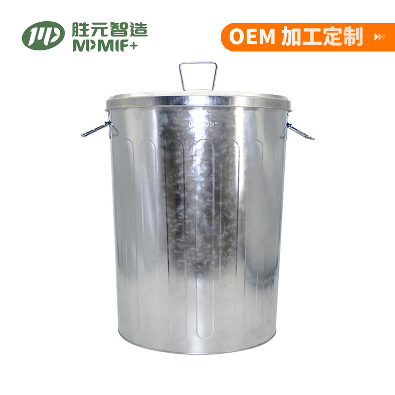 13 Gallon Galvanized Iron Trash Can Round Lidded Double Handle Trash Storage Bin Outdoor Metal Trash Can