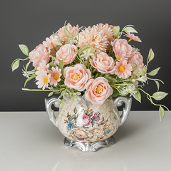 假花裝飾 餐桌擺花 室內仿真插花家居擺件品客廳陶瓷花瓶飾品王金