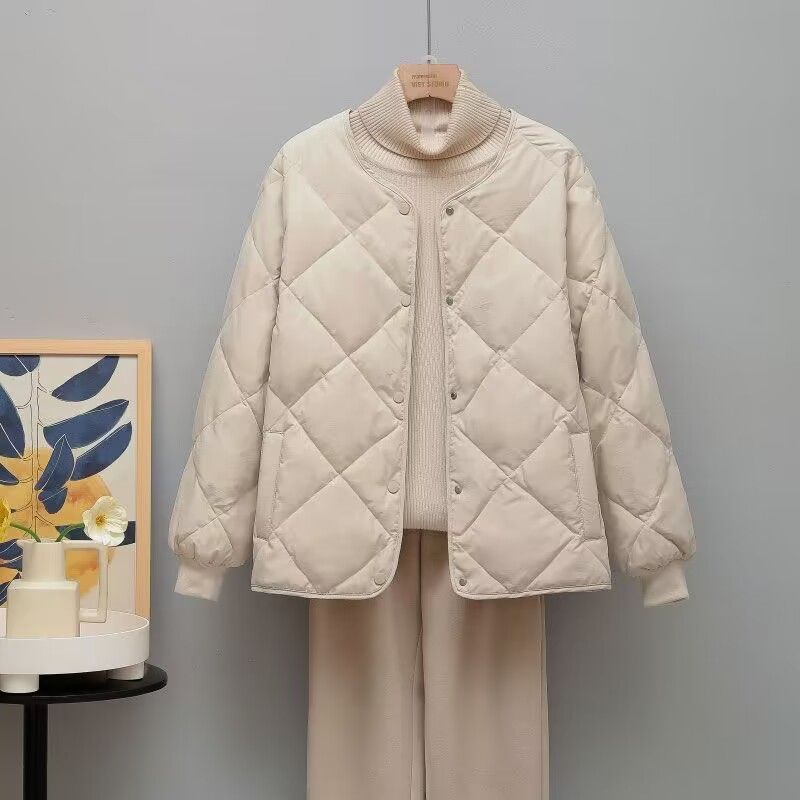 短款羽绒棉服女2025年新款秋冬季小个子轻薄百搭宽松菱格棉袄外套|undefined