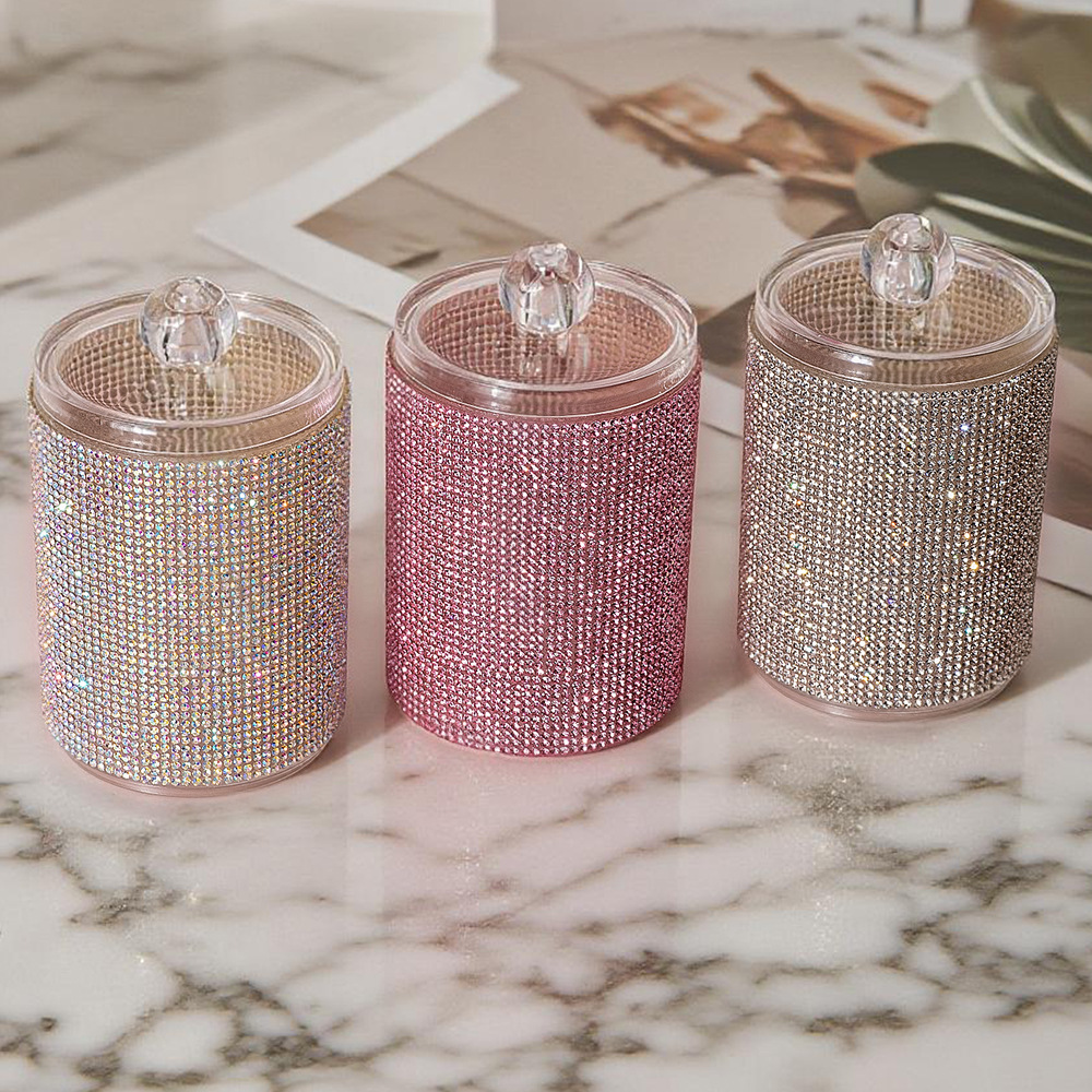 High-Looking New Diamond-Encrusted Cotton Swab Jar Storage Box Home Creative Kitchen Refrigerator with Lid and Diamond Storage Box