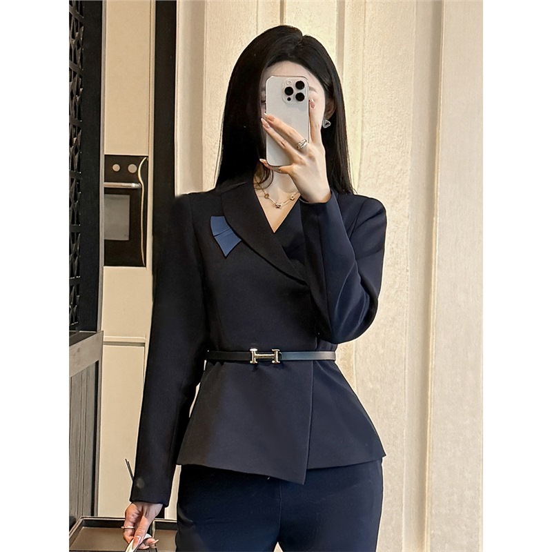 藏青色职业装西装美容师工作服酒店前台珠宝店工装气质女神范高端