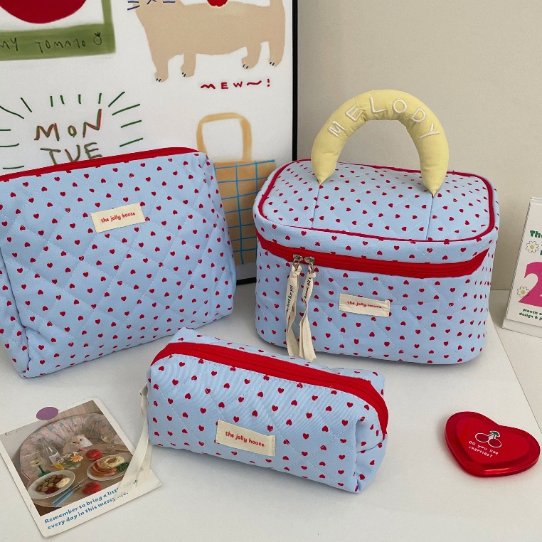 Versión coreana de la bolsa de cosméticos con lazo simple, bolsa de lavado de viaje portátil de gran capacidad, bolsa de almacenamiento de cosméticos para niñas