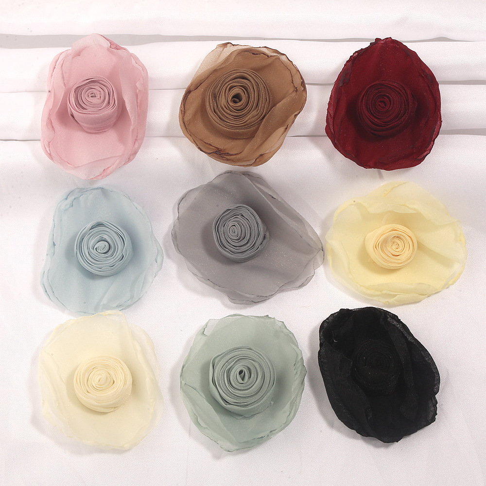 Fabric burned-edge floral organza rose semi-finished accessories DIY handmade hair clips, brooches, clothing floral embellishments