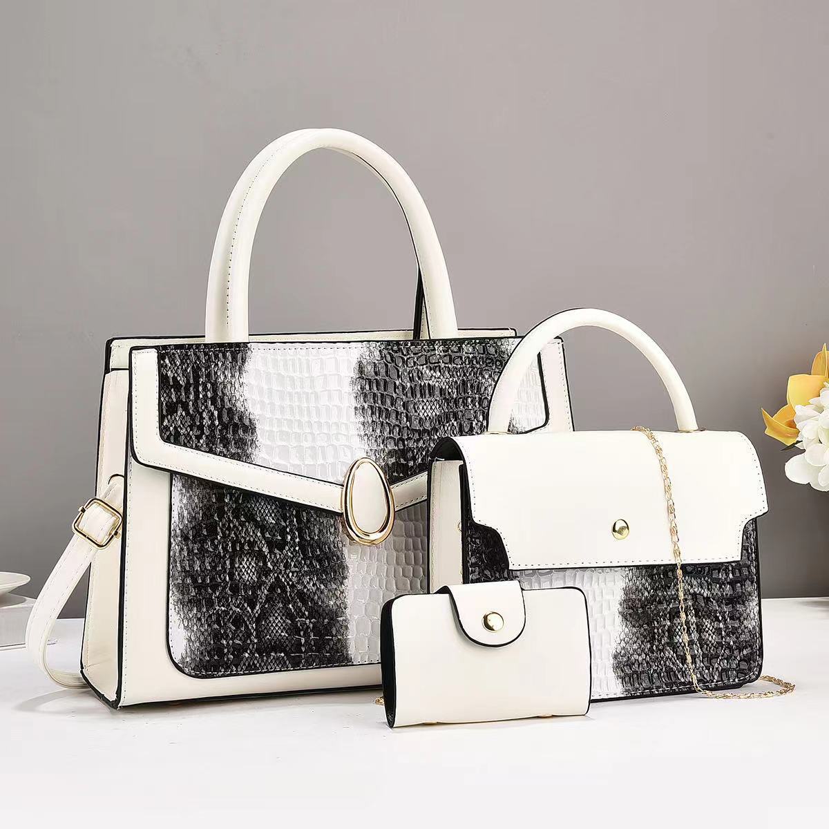 828g Weight Pu Leather Lining Material Women's Pu Leather Color Block Vintage Style Classic Style Square Zipper Buckle Bag Sets Handbag