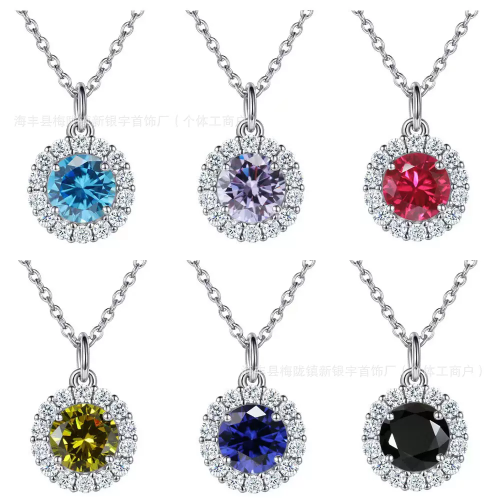 热卖爆款彩钻锆石圆形项链时尚镶嵌满钻吊坠不掉色锁骨链工厂批发