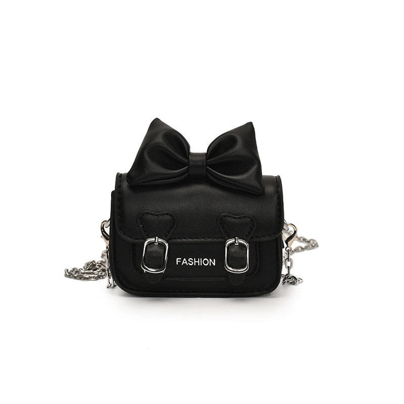 Versión coreana del bolso de hombro para niña con fragancia pequeña, bolso de mensajero para bebé con lazo lindo, bolso para niños con mini cadena de color sólido