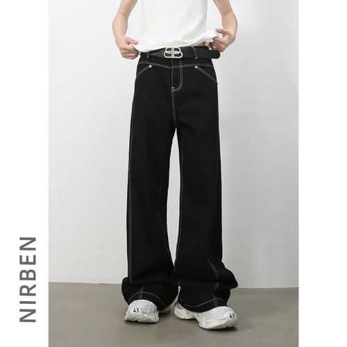 Nirben Jeans | American High Street Collection with Clear Line Deconstructed Design Flared Leg Men's Trendy Brand Loose Pants