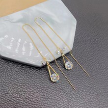 韩国新款甜美耳环蝴蝶结锆石显脸瘦流苏耳饰气质长款网红超仙耳线