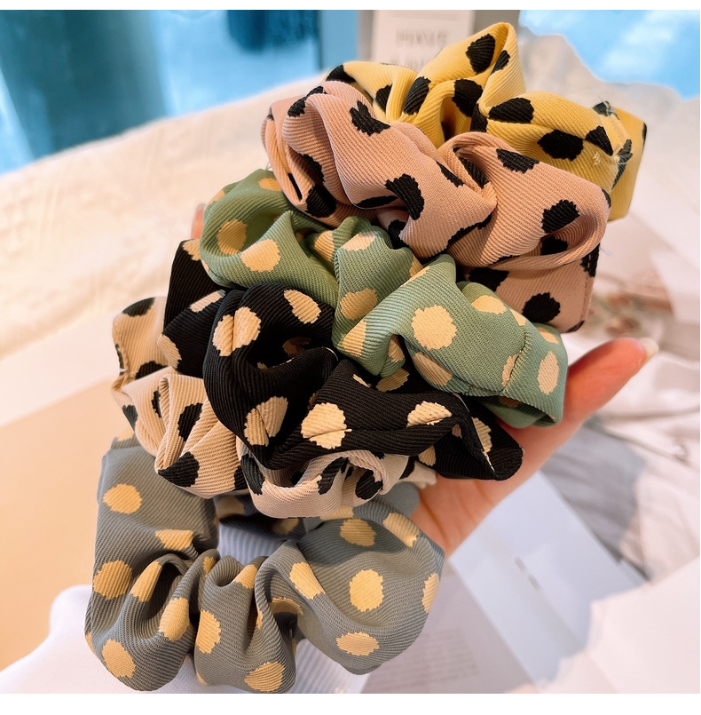 15g Weight Headwear Classification Birthday Occasion Geometric Pattern Women'S Gender Retro Style Khaki, White, Green, Blue, Yellow, Black Color Korean Retro Letter Wave Dot Hair Scrunchies 23