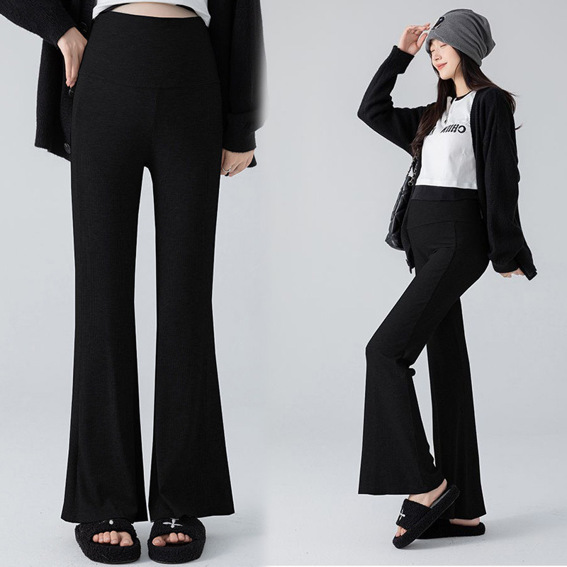 Maternity Wear Autumn and Winter New Style Thin Velvet Without Support Belly High Waist Elastic Loose Loose Cover Belly Without Showing Pregnancy Draped Bell Bottoms
