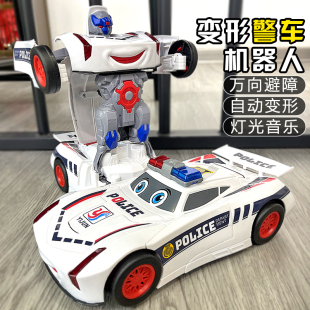 Cross-Border Popular Electric Transforming Police Car Luminous Music Automatic Transforming Robot Universal Transforming Children's Toy Car