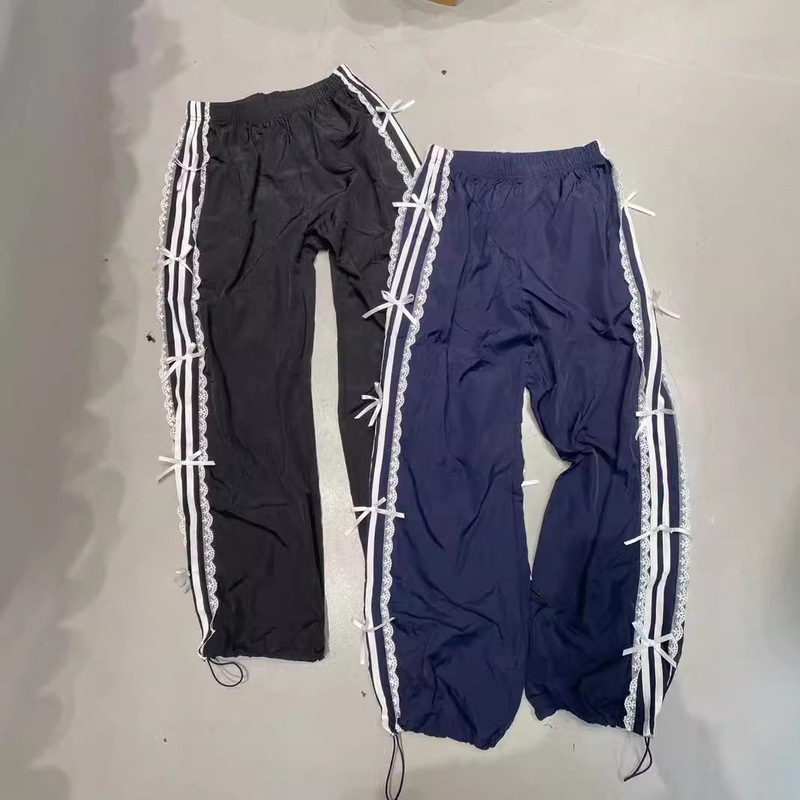 Early autumn elastic waist lace white side butterfly end foot pants casual pants slim sports pants new