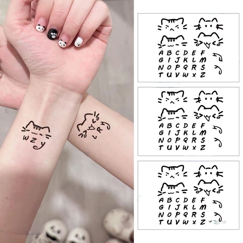 English Kitten Alphabet Tattoo Stickers for Men and Women, Waterproof and Long-Lasting, 26-Letter Realistic Couple Tattoo Stickers
