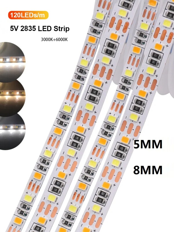 Double color temperature adjustable tone light 5 MM8mm narrow version 5v lamp with led self-adhesive makeup mirror light soft light bar