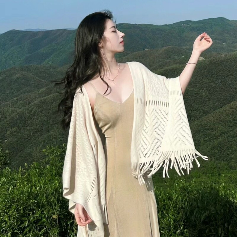 新款防晒蕾丝开叉披肩时尚百搭斗篷披肩防晒衣女夏季薄款漏肩|undefined