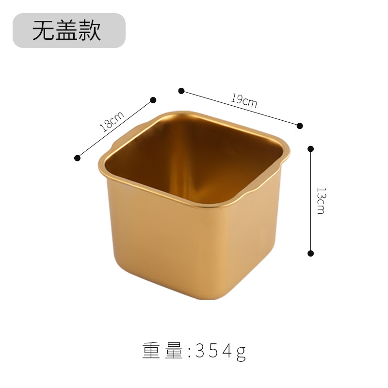 ステンレスの四角形のジャムのたらいの商用の金色の蓋の味の杯の調味料の箱の調味料の箱のソースの桶のミルクティーの小さい材料のたらい|undefined