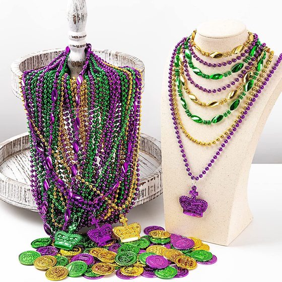 Factory Direct Cross Border Carnival Necklace New Orleans Holiday Party Necklace Party Plastic Bead Necklace