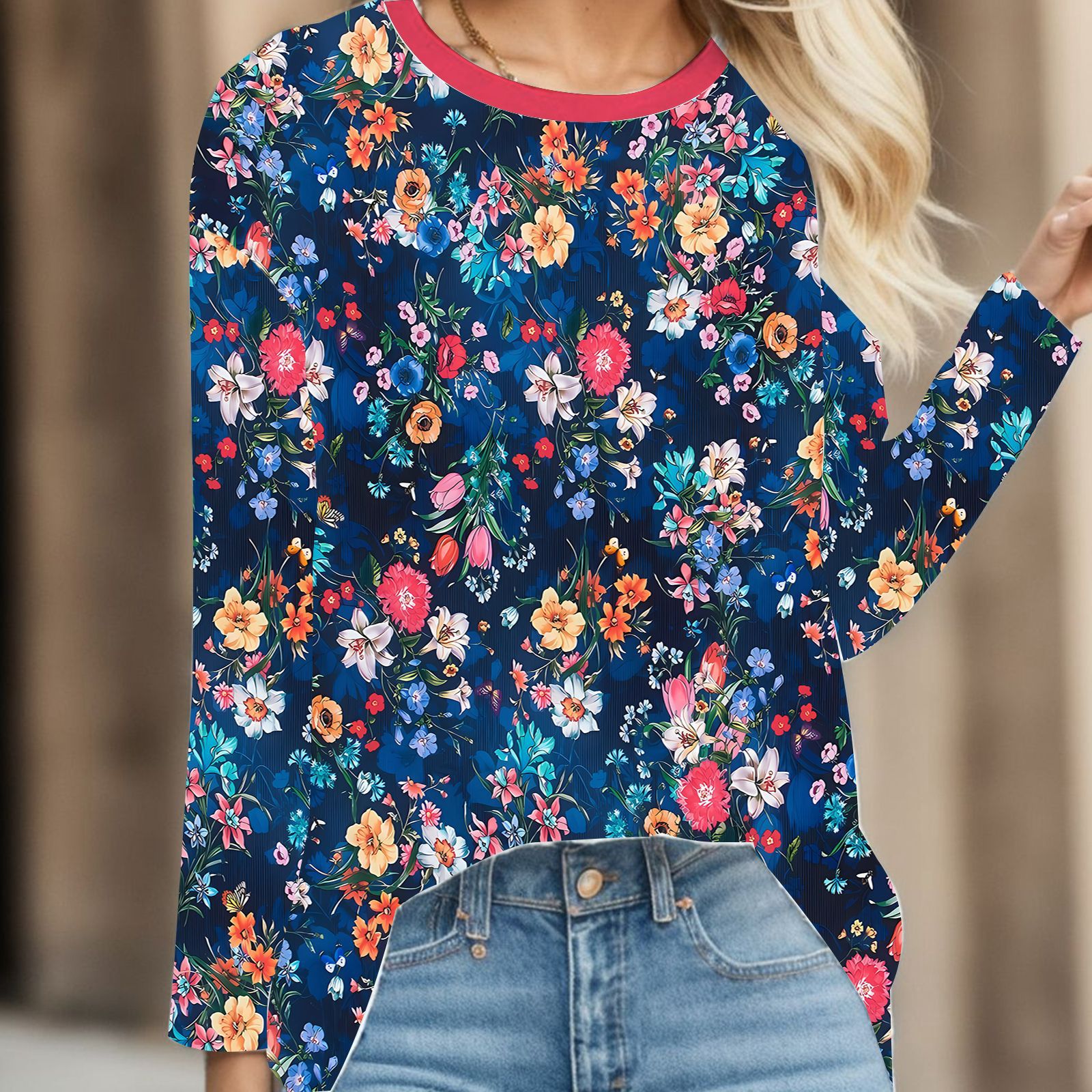 Transfronterizo otoño e invierno nuevas señoras casual cuello redondo Pascua impresión digital casual suelto cuello redondo suéter de manga larga para mujer