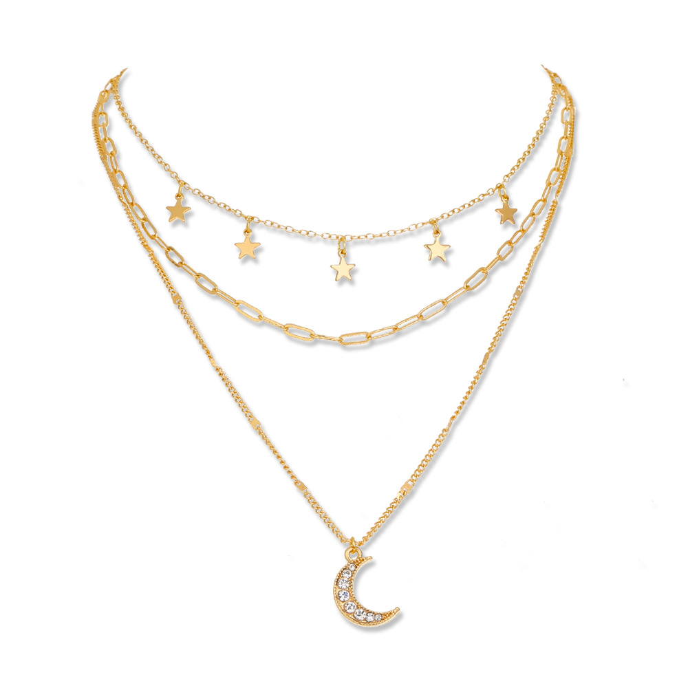 Star And Moon Necklace Female Multi-layer Clavicle Chain Diamond Pendant Necklace display picture 6