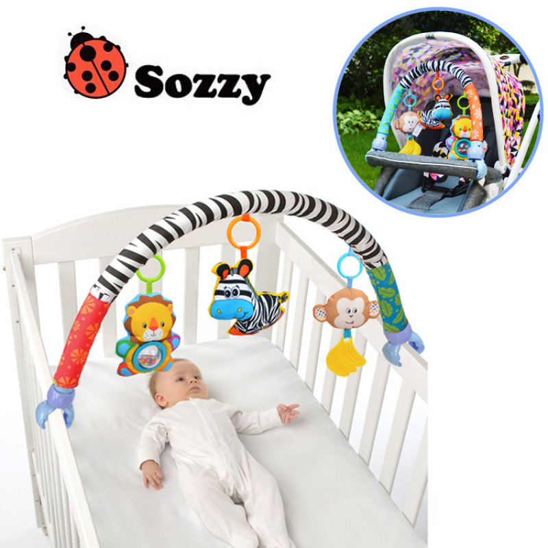 sozzy跨境婴儿床铃床夹推车装饰响纸玩具斑马车夹出行陪伴玩具