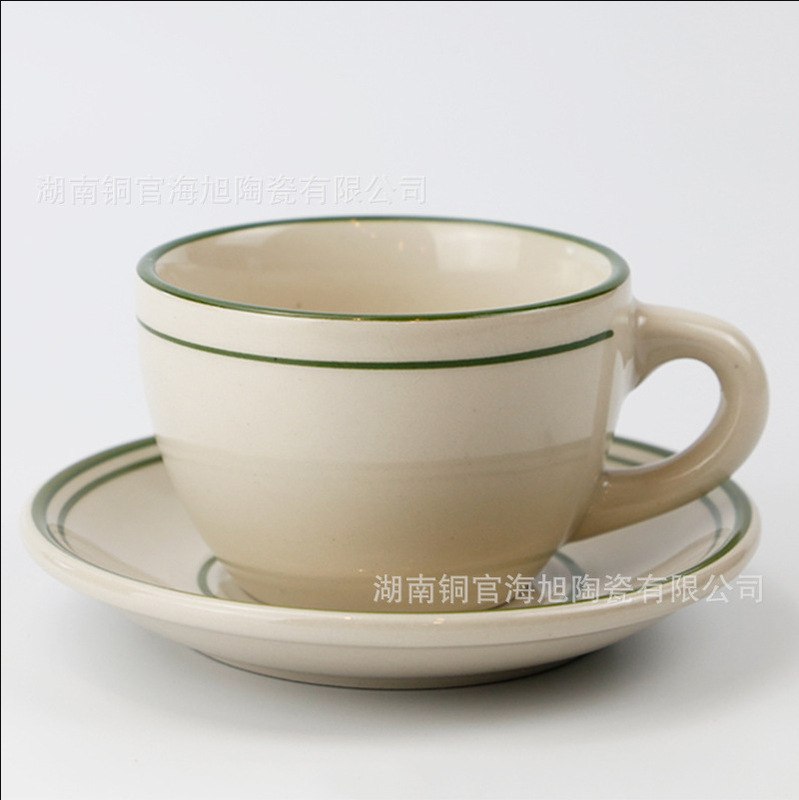 ヨーロッパ式のシンプルな陶磁器の碗の皿の手描きの緑の線の洋食の皿ins風の家庭用の茶碗の野菜の皿の陶磁器の食器|undefined