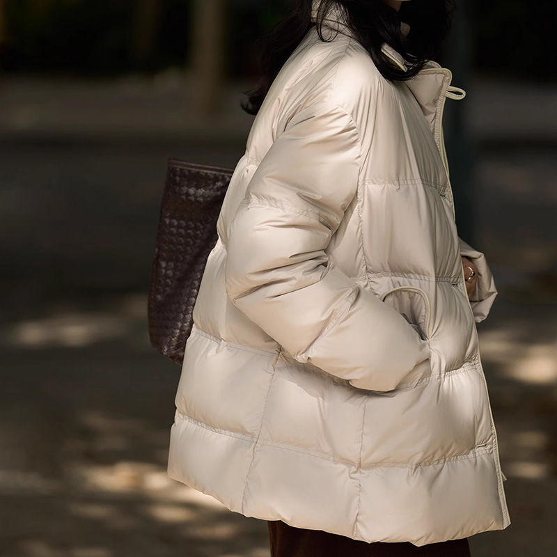 シュークリームのガチョウのベルベットの服の95白のガチョウのベルベットの腰のダウンジャケットの襟の短いコートの平湖の婦人服の新型の冬の女性のモデル