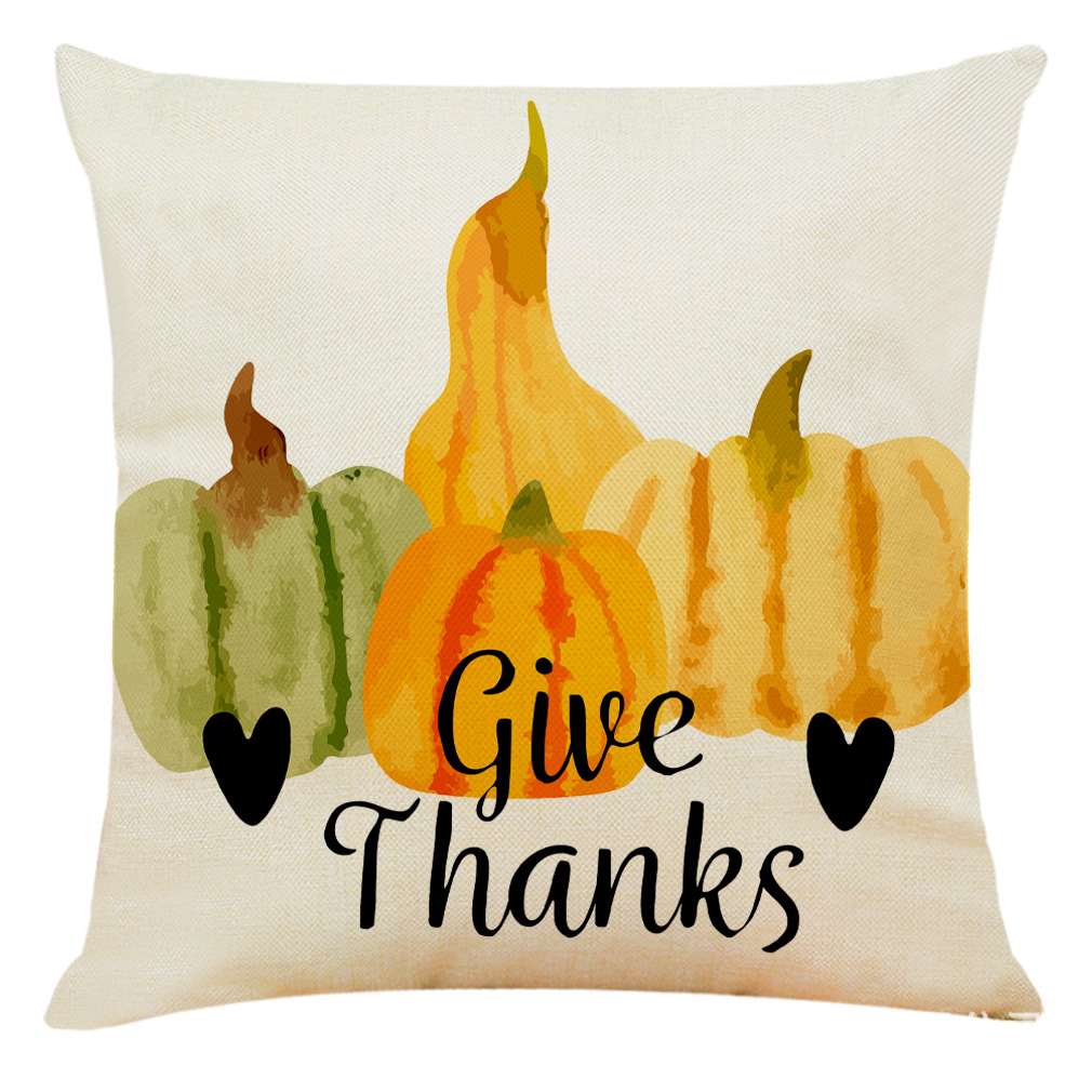 亚马逊家居感恩节抱枕套来图定制秋天落叶南瓜亚麻靠垫靠枕腰枕套