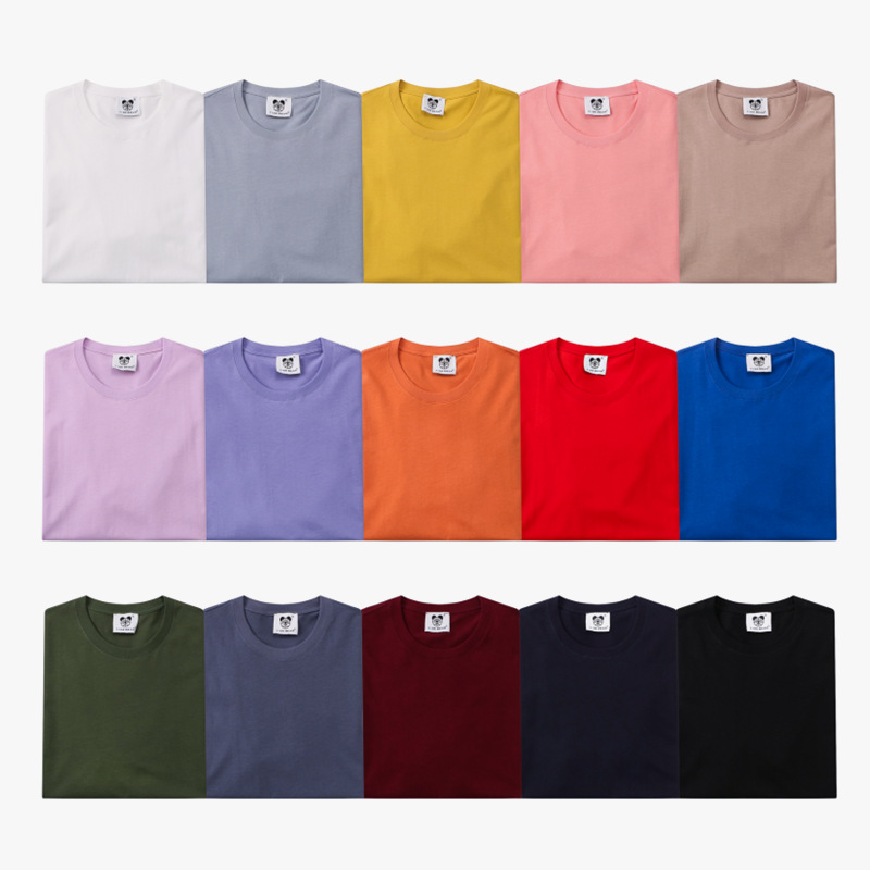 Spring and Summer 220g Double Yarn Solid Color Simple Team Class Wear Advertising Shirt Casual Shoulder Short Sleeve Round Neck Cotton T-shirt for Men