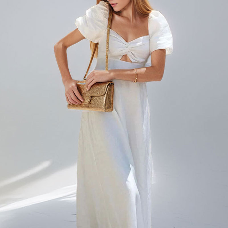 Wholesale Women's Casual Elegant Simple Style Backless Solid Color Travel Daily Date V Neck Short Sleeve A- Line Skirt display picture 4