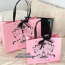 黑色绑带蝴蝶结少女礼品袋加厚纸袋大号手提情人节礼物包装高级感