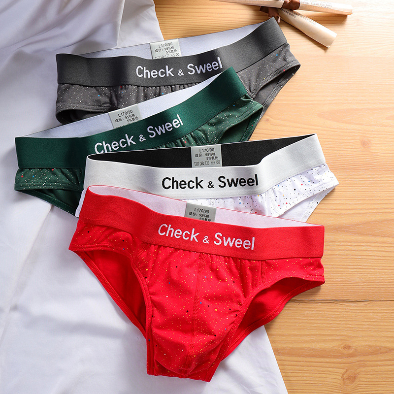 Printed polka dot underwear men's cotton briefs summer sports teenagers loose breathable briefs short pants