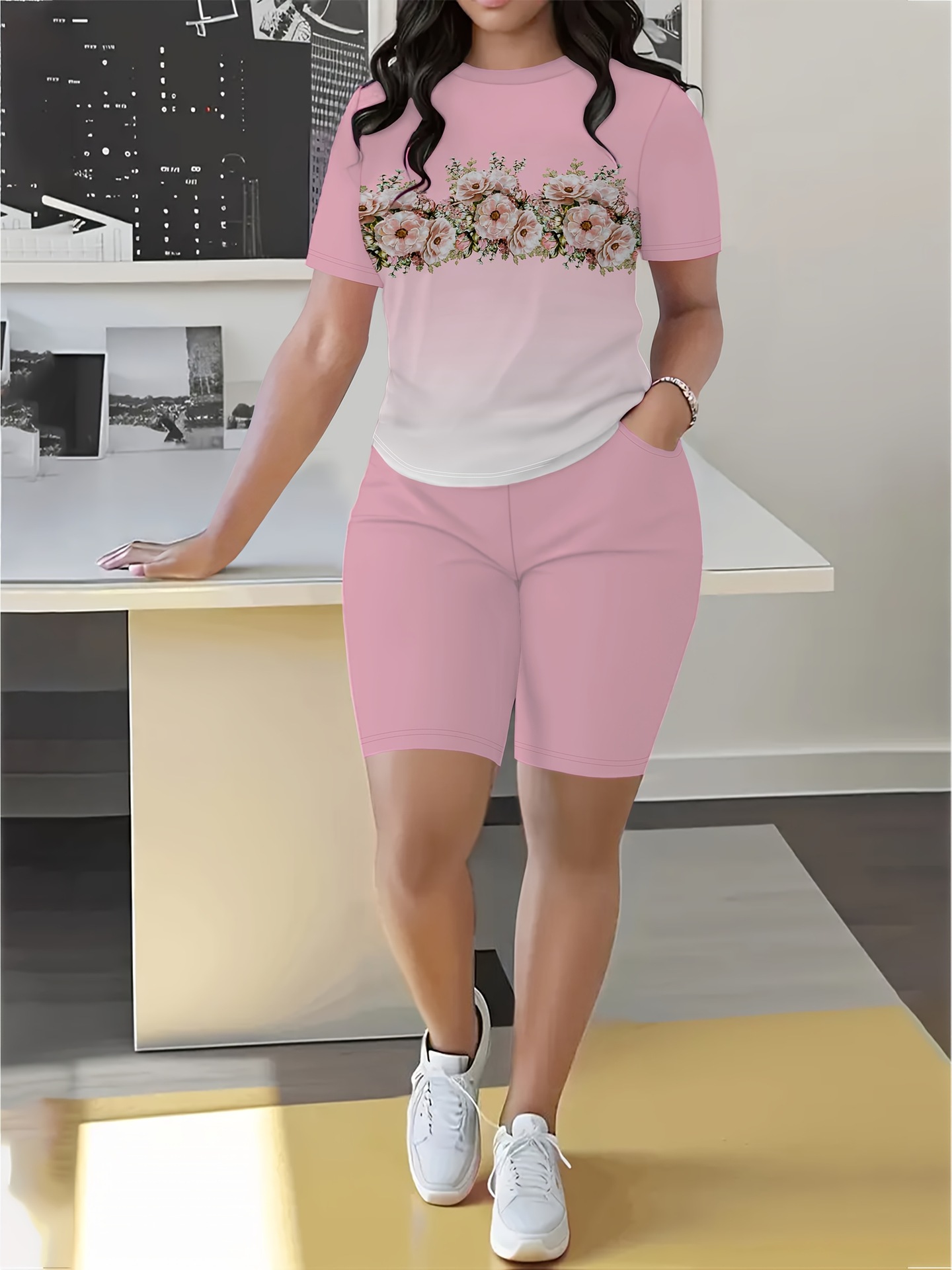 Women's Geometric Print Short Sleeve T-Shirt And Shorts Set - Comfortable Casual Summer Outfit ​​Versatile Two-Piece Coordination_ecoleips.com