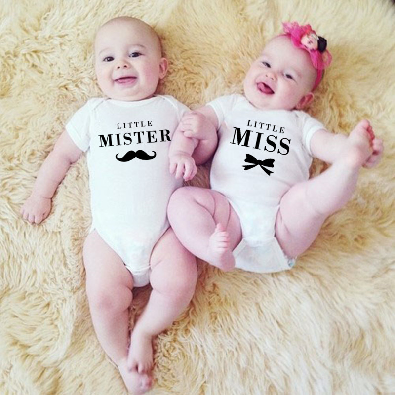 ins cotton one-piece romper AliExpress summer bowknot beard little mister miss twins