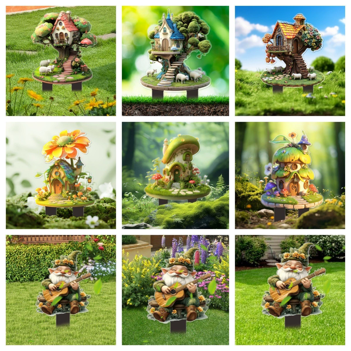 Новый акриловый плоский гитарный играющий гном, садовый травяной коврик, водонепроницаемый и износостойкий напольный декор.