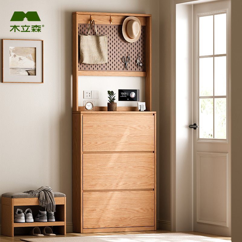 实木橡木鞋柜超薄翻斗鞋柜家用室内墙边柜入户门靠墙收纳柜批发