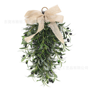 Artificial Olive Wreath Olive Fruit Water Drop Mini Candlestick Flower Wreath Door Hanging Decoration Olive Vine Spring Wreath Willow