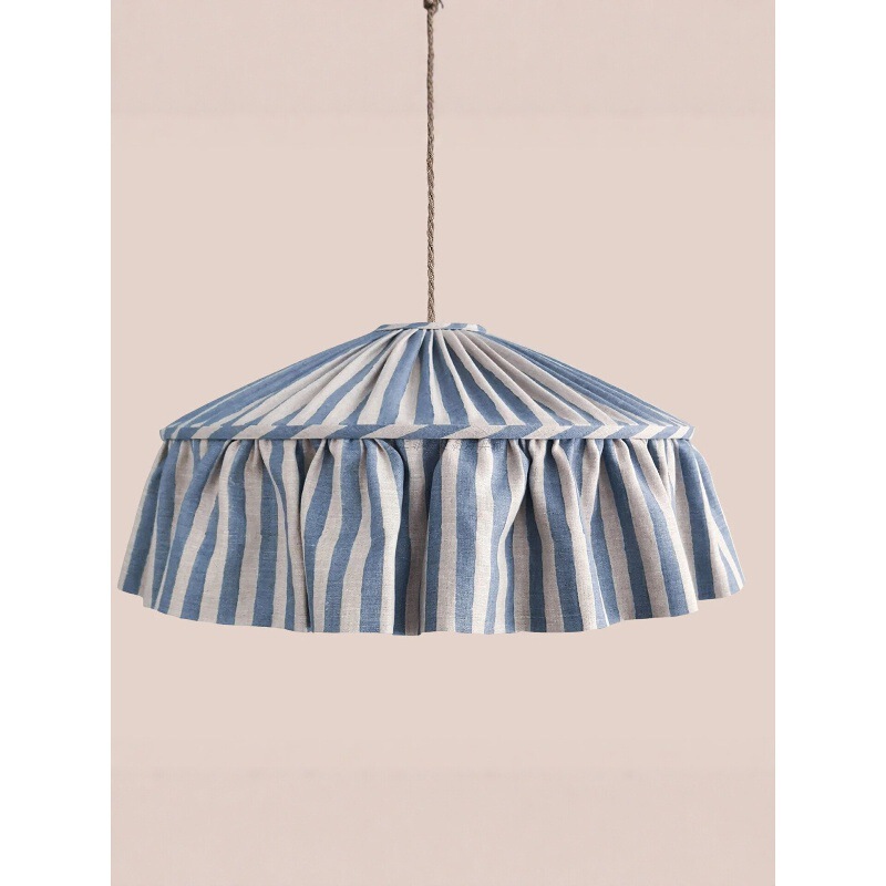 French country-style restaurant chandelier, nautical style straw tent striped Tiffany ruffled lamp, decorative light for hotel dining