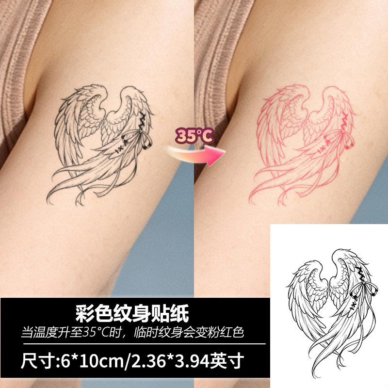 Temperature-sensitive tattoo stickers that change color when heated, angel wings ribbon, waterproof temporary tattoo stickers for arms, shoulders, and back Temperature-sensitive tattoo stickers that change color when heated, angel wings ribbon, waterproof temporary tattoo stickers for arms, shoulders, and back